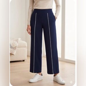 SPANX Navy Wide Leg Pants with White Trim